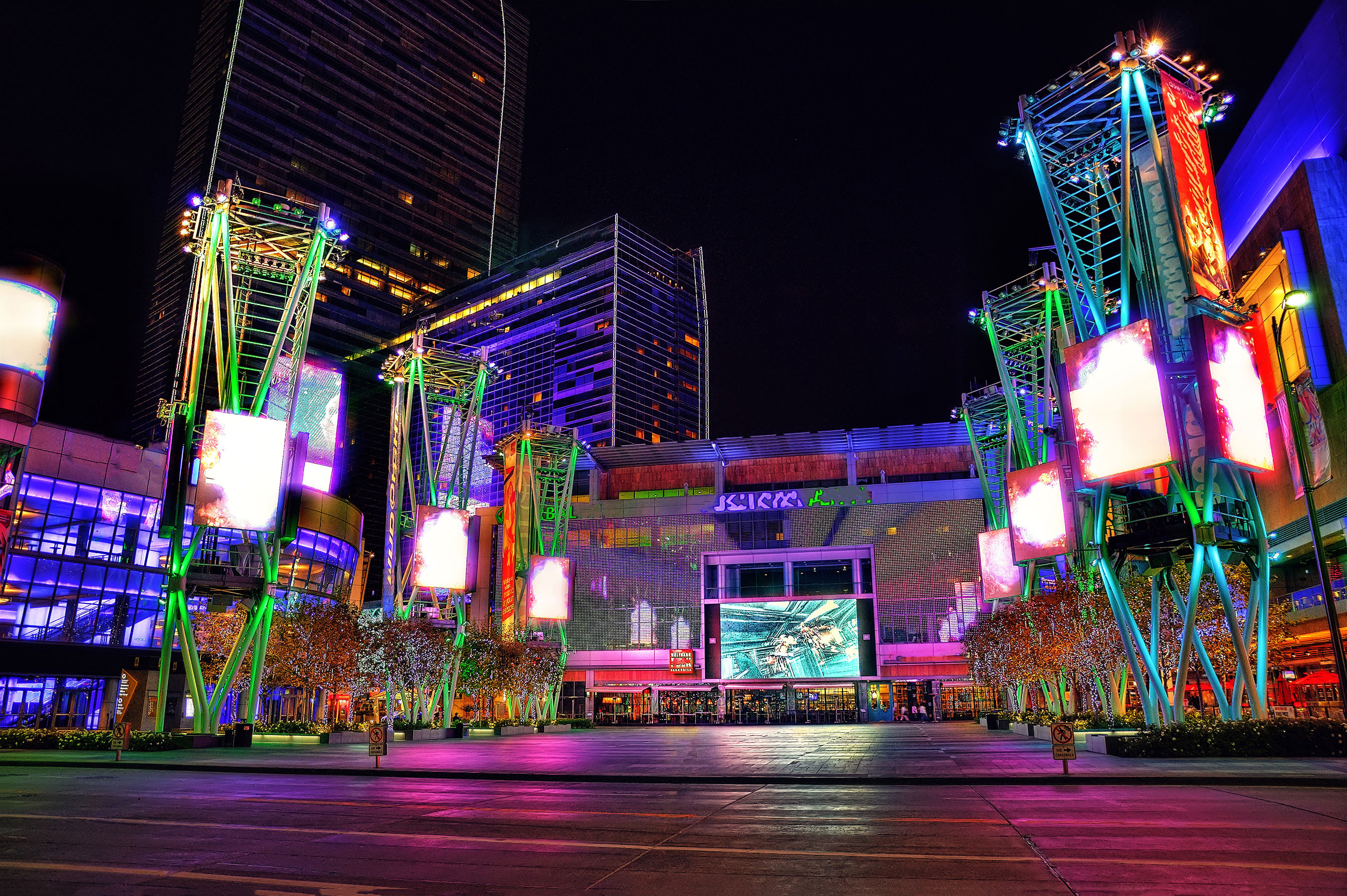 DTLA at Night with Colorful Lights